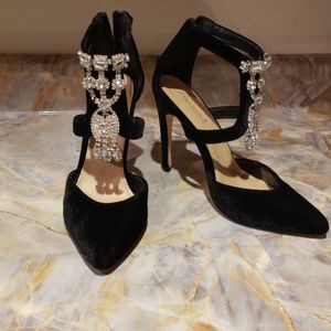 Tiara High Heel with Diamond Accent Black Velvet